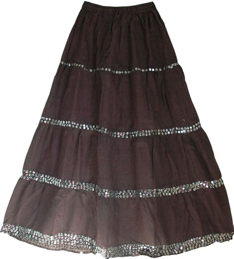 Woody Brown Womens Long Skirt With Sequins This Long Flowing Skirt Is