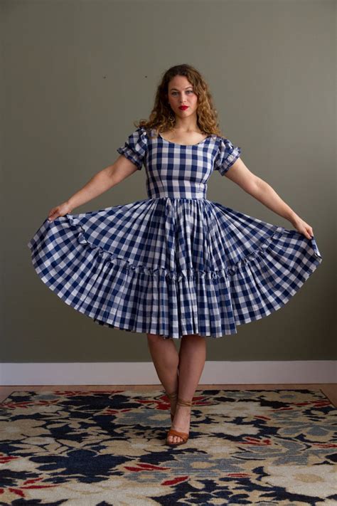 1950s Dress Gingham Dress With Full Skirt M Etsy
