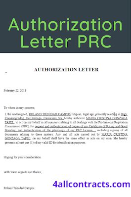 Authorization Letter Prc Renewal Sample Doc Lettering Rental