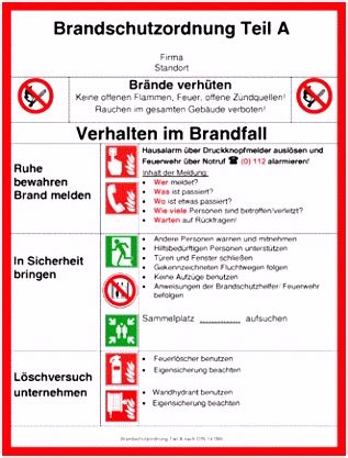 Diese brandschutzordnung teil c richtet sich an personen mit besonderen brandschutzaufgaben, die in dem objekt tätig sind und denen über ihre. 10 Brandschutzordnung Nach Din 14096 Teil B Vorlage ...