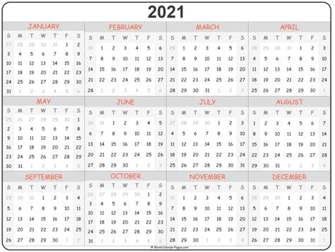 Printable Calendar Of 2021