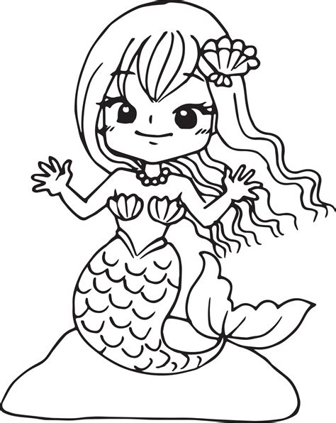 Mermaid Girl Drawing Cartoons Doodle Kawaii Anime Coloring Page Cute
