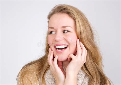 Close Up Portrait Of A Laughing Young Woman Stock Image Image Of