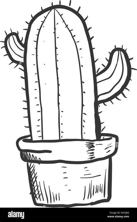 Boceto de un cactus en una maceta ilustración vector sobre fondo
