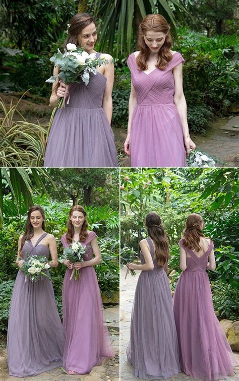 Elegant Long Off Shoulder Tulle Bridesmaid Dress Tbqp420 Purple Lace Bridesmaid Dresses Lace