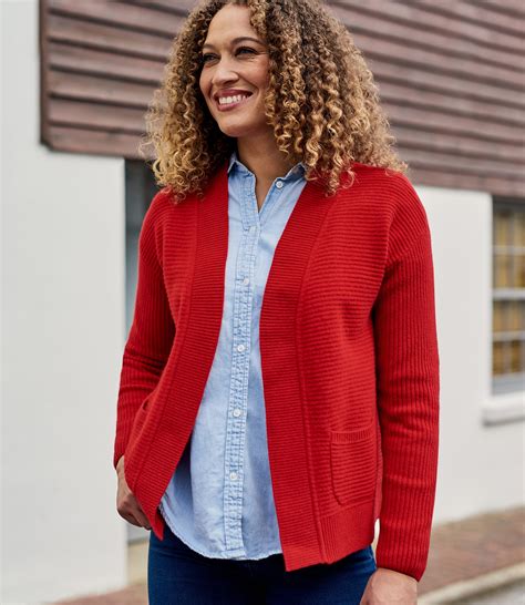 Red Womens Cashmere Merino Ribbed Cardigan Woolovers Au