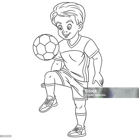Halaman Mewarnai Pemain Sepak Bola Anak Kartun Ilustrasi Stok Unduh