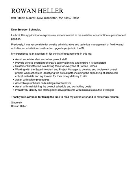 Assistant Superintendent Cover Letter Sample Cover Letter Templates