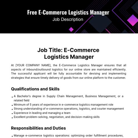 Free Logistics Job Description Templates And Examples Edit Online