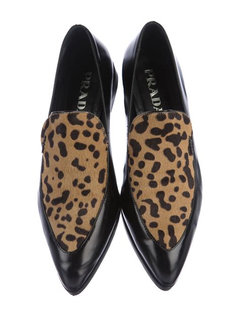 Prada Leopard Print Leather Loafers Shoes Pra170642 The Realreal