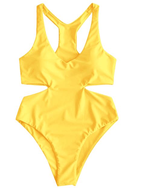 Zaful Racerback Cut Out Swimsuit Yellow L Cut Out Swimsuits Womens