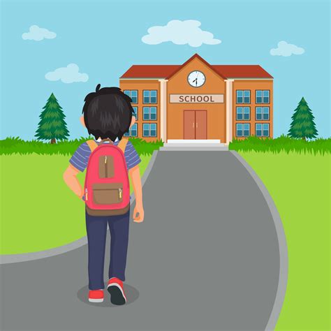 Back View Of Cute Little Boy Student With Backpack Walking Going To
