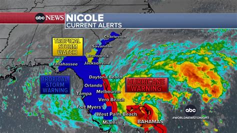 Hurricane warnings from West Palm Beach to Daytona Beach, Florida