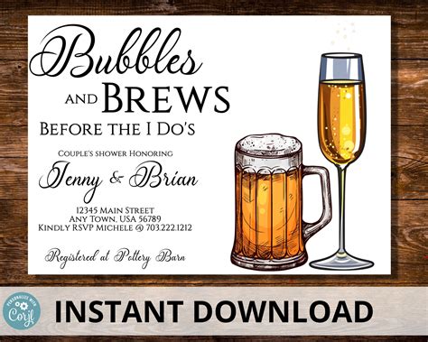 Bubbles And Brews Invitation Template Couples Shower Etsy Couple Shower Couples Shower