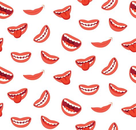 cartoon smiling lips seamless pattern laughing mouth with tongue funny joyful vector texture