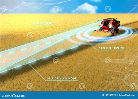 Self Driving Unmanned Autonomous Grain Combine Harvester Working In