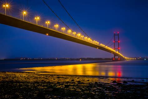 Photography Cable Stayed Bridge During Night Time Humber Bridge Hd