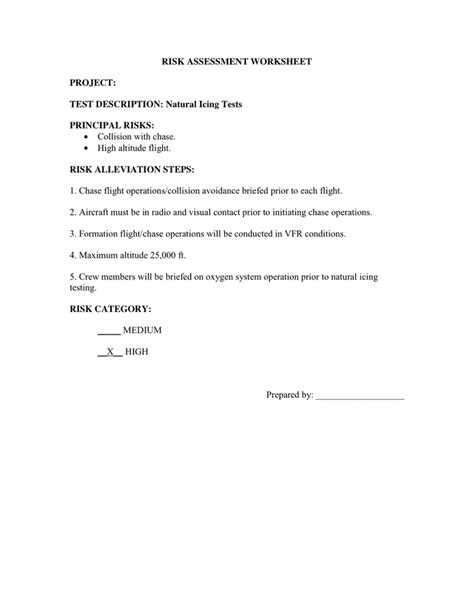 Risk Assessment Worksheet In Word And Pdf Formats