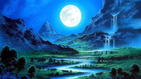 Moonlight Tag Paradise Colors Sky Mountains Four Trees Seasons Moon