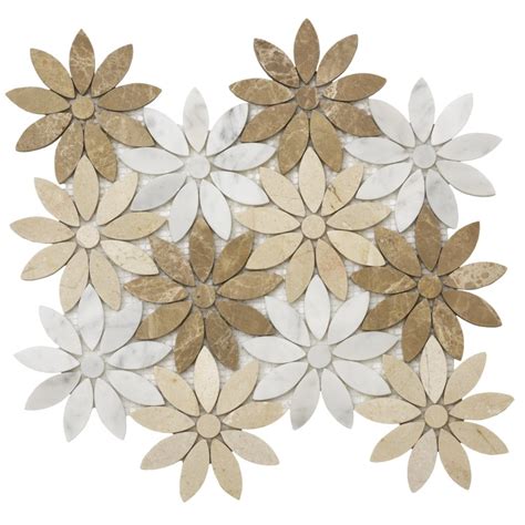 Multi Marble Daisy Flower Pattern Waterjet Mosaic Tile X