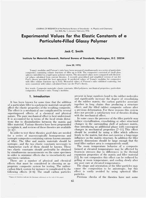 Pdf Experimental Values For The Elastic Constants Of A Particulate Filled Glassy Polymer