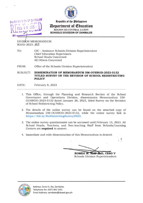 DM SGOD-2023-003 - Dissemination of Memorandum DM- Ouhrod-2023-0132