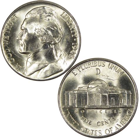 1942 1945 Jefferson Wartime Nickel 3 Coin All Mint Set Bu 35 Silver 5c