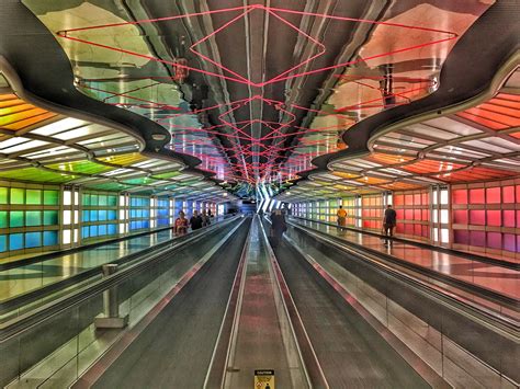 Colourful Underground Walkway In Chicago Ohare Airport Cute Pic