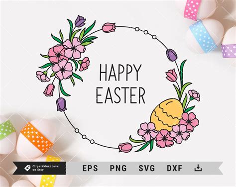 Happy Easter floral wreath svg Easter circle monogram svg | Etsy