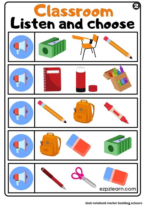 Listen And Choose Interactive Worksheet For Classroom Objects Group 2