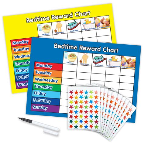 Bedtime Routine Reward Chart Blueyellow Magnetic With Pen Stars Ebay