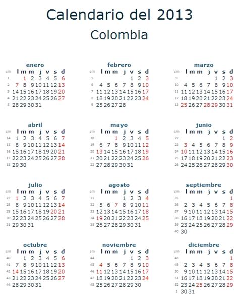 Calendario 2013 Colombia Con Festivos Imagui