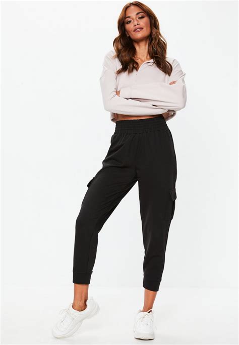 Missguided Black Loopback Cargo Joggers Black Joggers Outfit Womens Joggers Outfit Pants