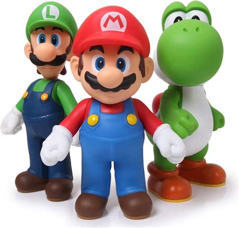Lot De 3 Figurines Super Mario Bros Luigi Mario Yoshi En Pvc 13 Cm