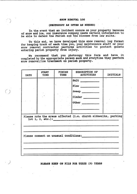 snow removal log printable