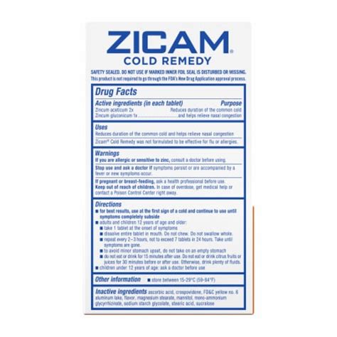 Zicam® Cold Remedy Shorten Colds Zinc Formula Citrus Flavored Rapidmelts® Tablets 25 Ct Fred