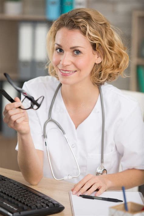 Female Doctor Portrait At Medical Room Stock Photo Image Of Smiling