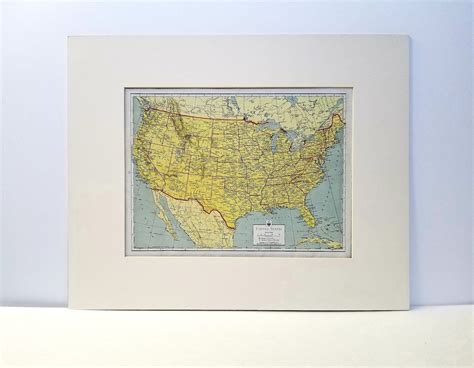 Vintage 1942 Map Of The United States 16x20 Matted Us Map Etsy