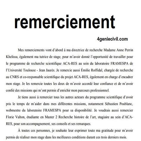 Remerciement Mémoire De Stage