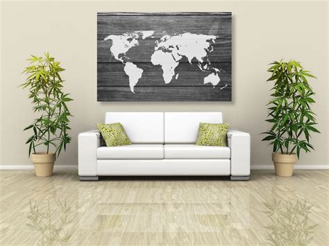 Obraz černobílá Mapa Světa S Dřevěným Pozadím Dovidocz