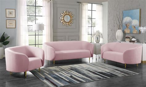 Lavilla Velvet Living Room Set Pink Meridian Furniture Furniture Cart