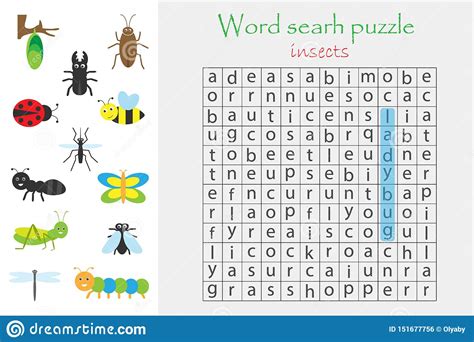 Word Search Puzzle For Children Insect Theme Fun