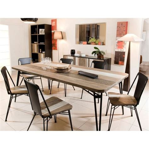 Table à manger contemporaine bois massif noir et bandes multicolore