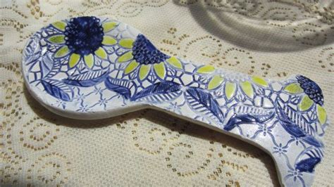 At your doorstep faster than ever. Sunflower Design Blue and Yellow Ceramic Spoon Rest ...