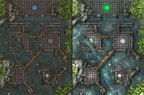 Sunken Temple Battlemap Before After Visual Effects Dndmaps Map Pictures Dungeon Maps