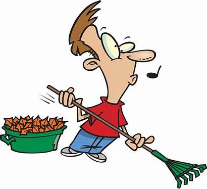 Cartoon Raking Leaves Boy Clip Lawn Clipart