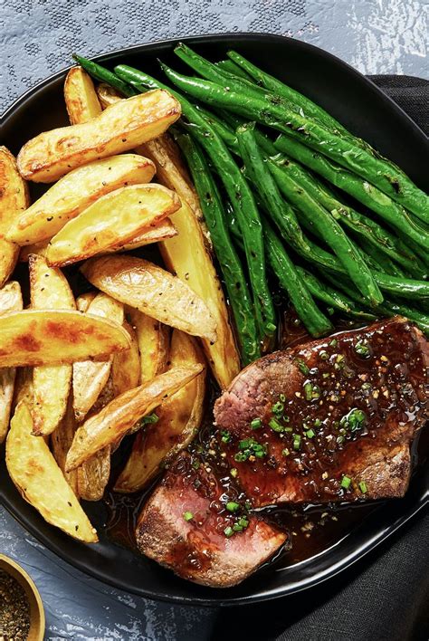 Potato side dishes always pair well with beef, like potato gratin, crispy smashed potatoes, or a lighter cauliflower mashed potatoes side. Beef Tenderloin Au Poivre with Roasted Potatoes & Green Beans | Recipe in 2020 (With images ...