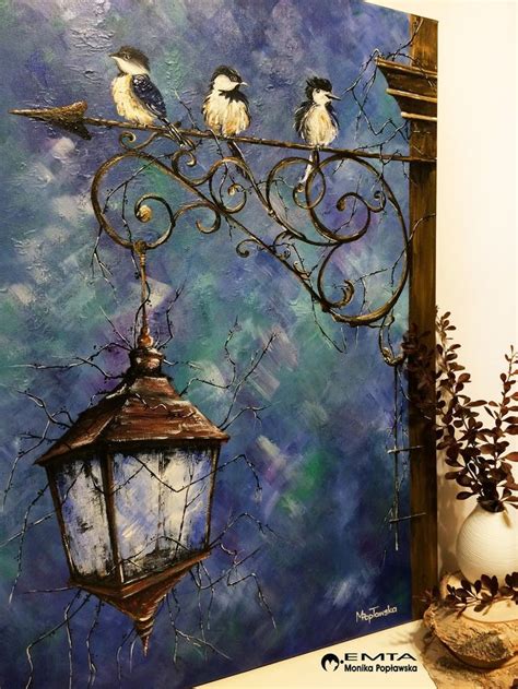 Birds On Lantern Original Art 50x70 Cm 197 X Etsy In 2021 Painting