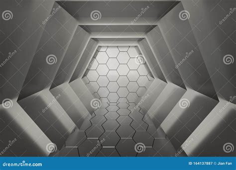 Hexagonal Tunnel Space With Hexagon Cubes 3d Rendering Stock