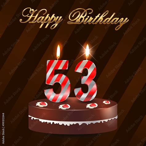 53 Year Happy Birthday Card With Cake And Candles 53rd Birthday